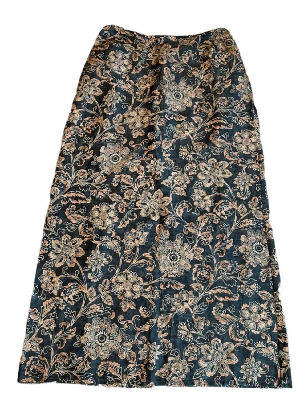 SUNDANCE linen blend Navy Floral Maxi Skirt 4 *See description*